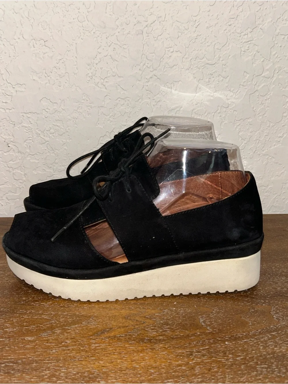 L’Amour Des Pieds Alsion Suede Leather Lace Up Platform Wedge Open Toe Shoes